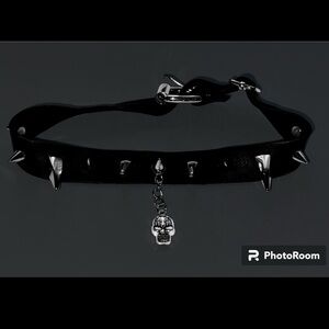 Handmade from upcycled scrap leather spiked gothic punk choker